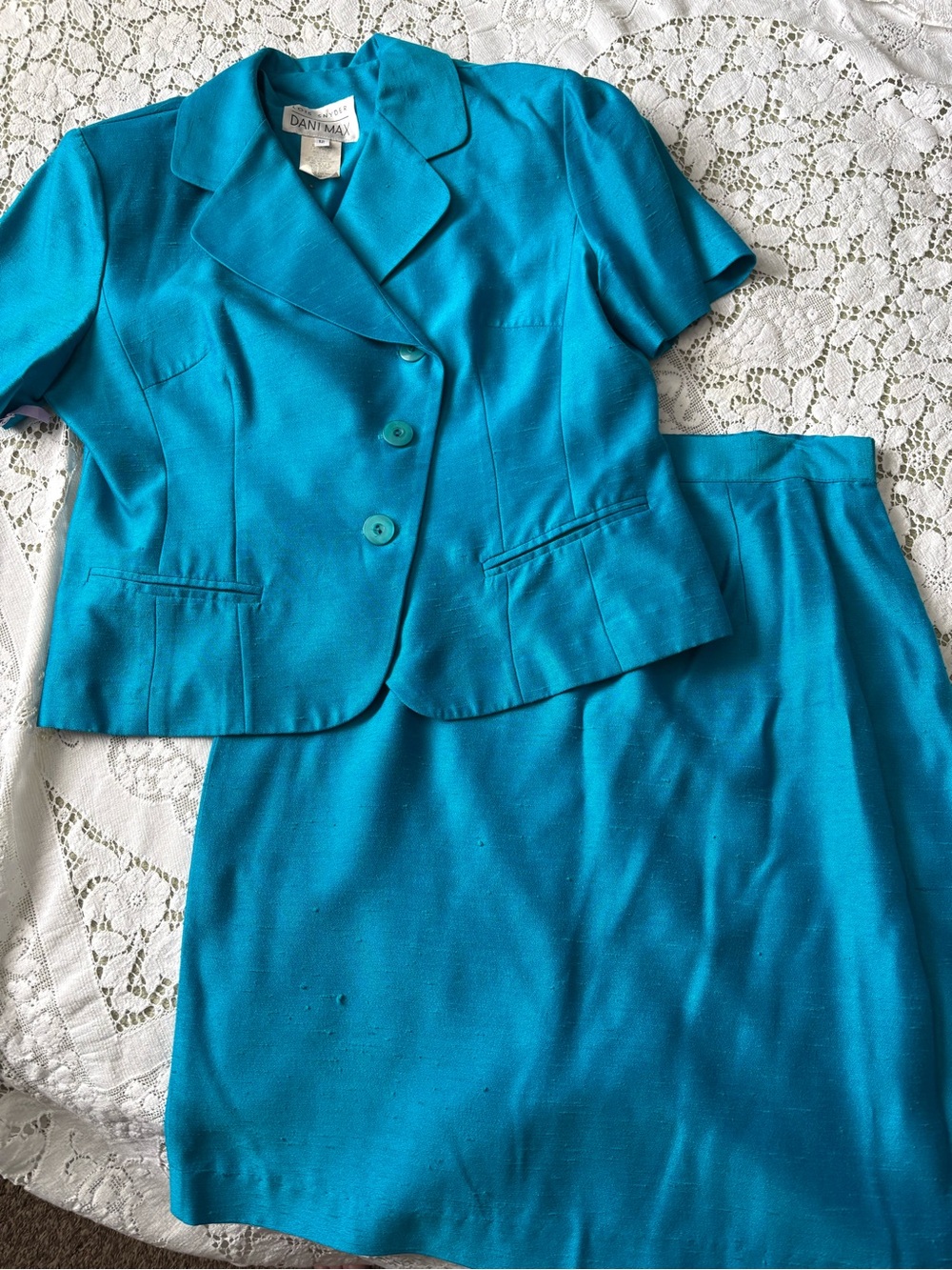 DAN-MAR Teal Two-Piece Dress Set - Short Sleeve Jacket & Skirt